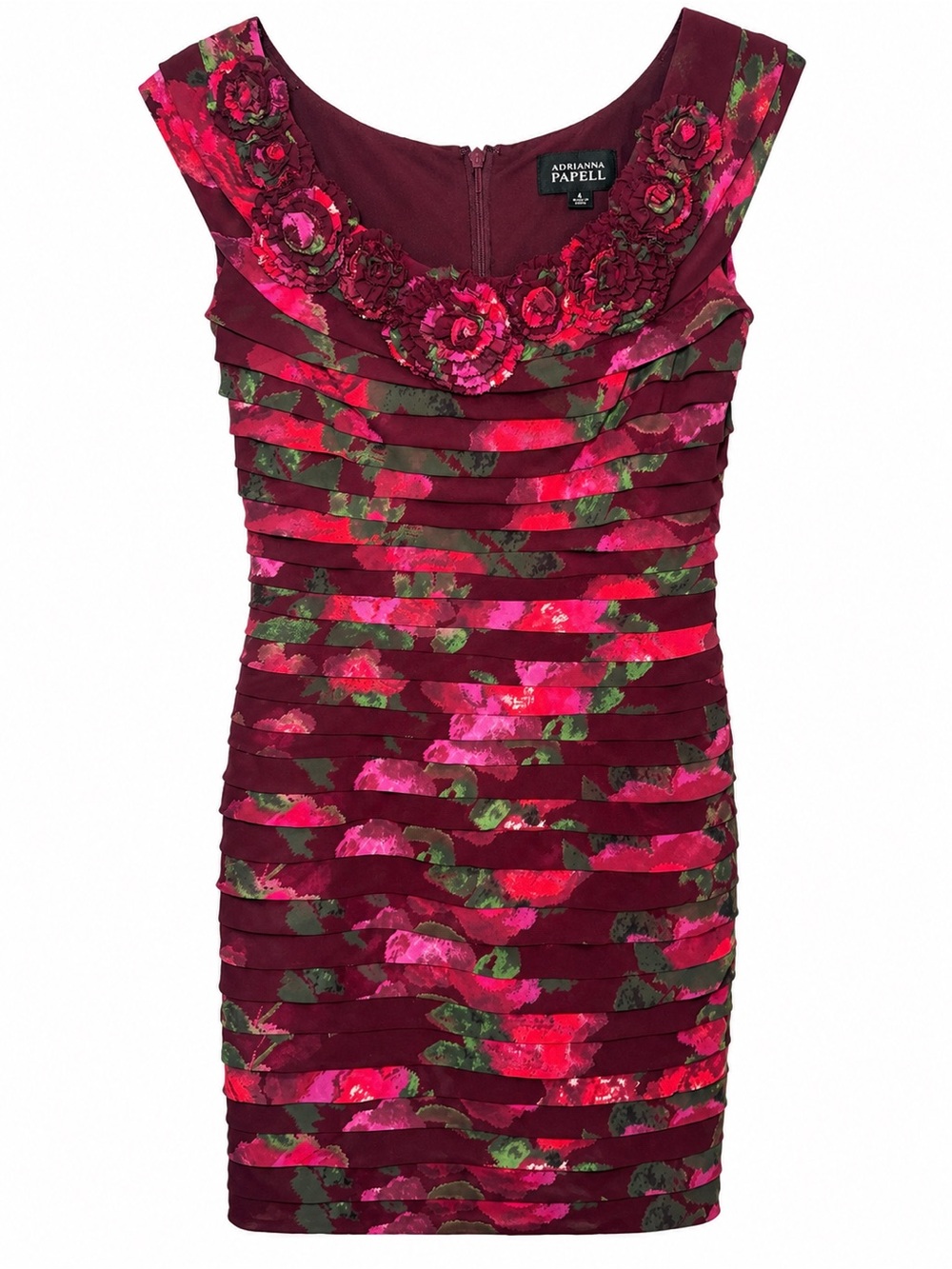 ADRIANNA PAPELL BURGUNDY FLORAL SHEATH DRESS 6